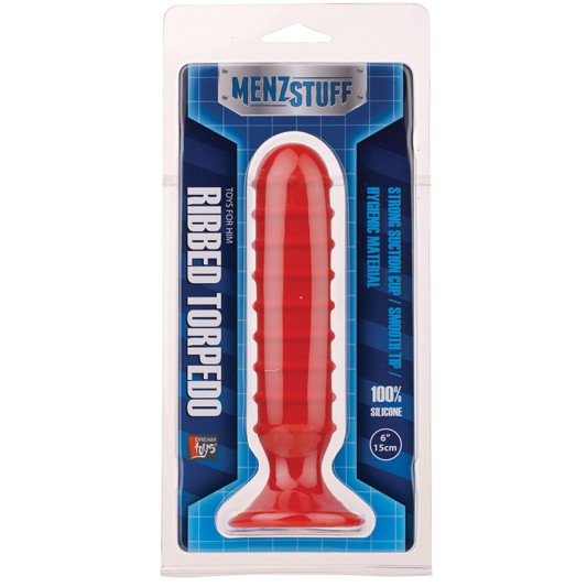 MENZSTUFF RIBBED TORPEDO PLUG 6INCH RED 